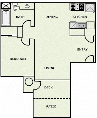 Floor plan for 1 bed, 1 bath, 680 sqft